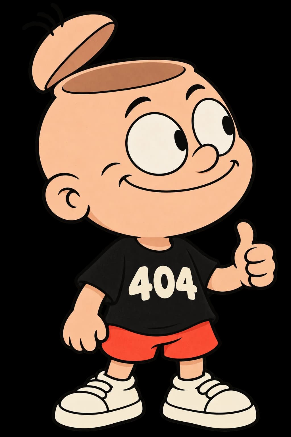 Click, smiling and giving a thumbs-up with the top of his head open.